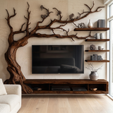 Sylvaris Handcrafted Solid Wood Tree TV Console Dark Walnut - Timberustic TV Console with Tree Shelf