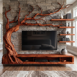 Sylvaris Handcrafted Solid Wood Tree TV Console Mahogany - Timberustic TV Console with Tree Shelf