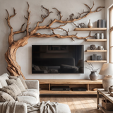 Sylvaris Handcrafted Solid Wood Tree TV Console Natural Oak - Timberustic TV Console with Tree Shelf