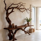 Sylvaroak Sculpted Solid Wood Console Table Dark Walnut - Timberustic Console Table with Shelves