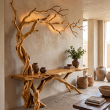 Sylvaroak Sculpted Solid Wood Console Table Teak - Timberustic Console Table with Shelves
