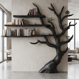 Sylvenoak Live Edge Solid Wood Tree Bookshelf Black - Timberustic Tree Bookshelf