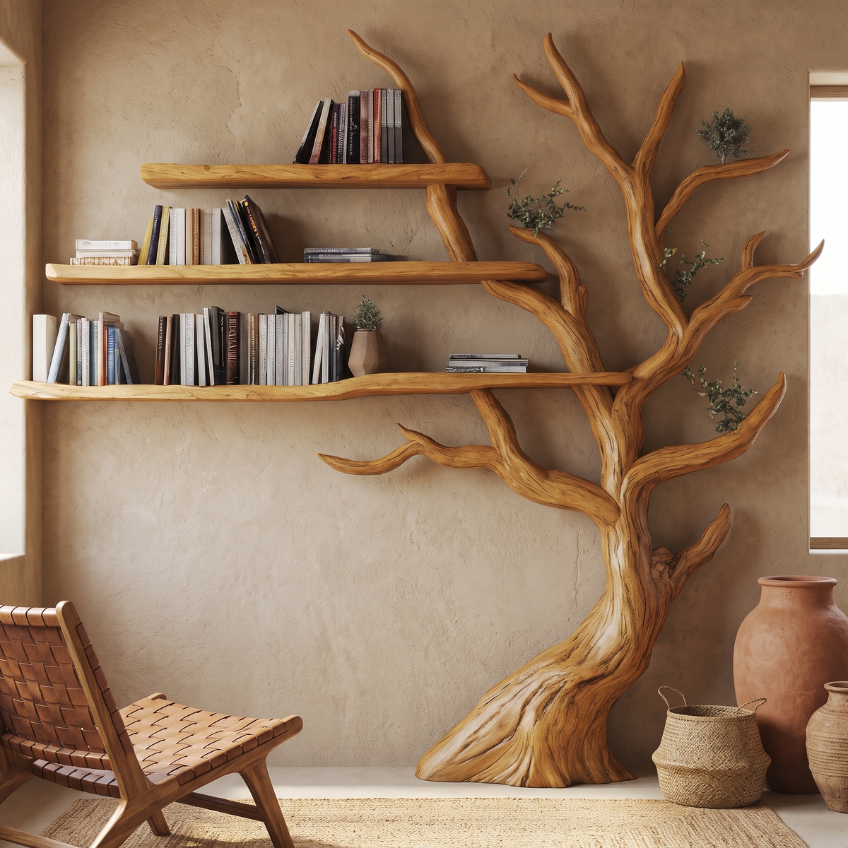 Sylvenoak Live Edge Solid Wood Tree Bookshelf Teak - Timberustic Tree Bookshelf