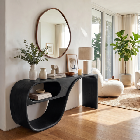 Sylvera Sculpted Solid Wood Console Table Black - Timberustic Console Table