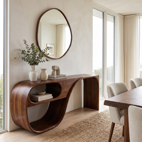 Sylvera Sculpted Solid Wood Console Table Dark Walnut - Timberustic Console Table