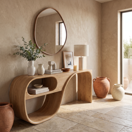Sylvera Sculpted Solid Wood Console Table Natural Oak - Timberustic Console Table