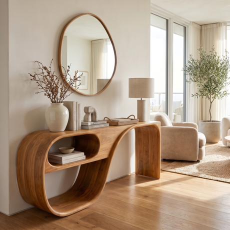 Sylvera Sculpted Solid Wood Console Table Teak - Timberustic Console Table