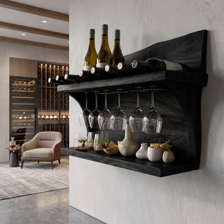Thaloren Live Edge Handcrafted Floating Wine Shelf SPA215415 Black - Timberustic Floating Wine Shelf