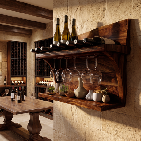 Thaloren Live Edge Handcrafted Floating Wine Shelf SPA215415 Dark Walnut - Timberustic Floating Wine Shelf