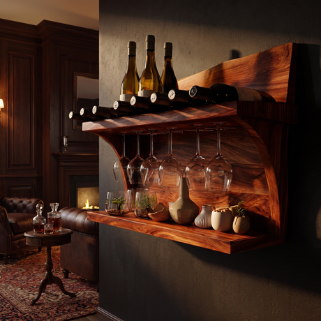 Thaloren Live Edge Handcrafted Floating Wine Shelf SPA215415 Mahogany - Timberustic Floating Wine Shelf