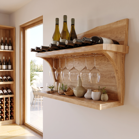 Thaloren Live Edge Handcrafted Floating Wine Shelf SPA215415 Natural Oak - Timberustic Floating Wine Shelf