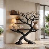Thaloren Sculpted Solid Wood Console Table with Shelves Black - Timberustic Console Table with Shelves