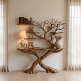 Thaloren Sculpted Solid Wood Console Table with Shelves Brown - Timberustic Console Table with Shelves