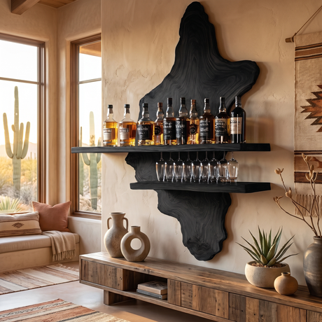 Thalorin Live Edge Solid Wood Floating Wine Shelf SPA927589 Black - Timberustic Floating Wine Shelf