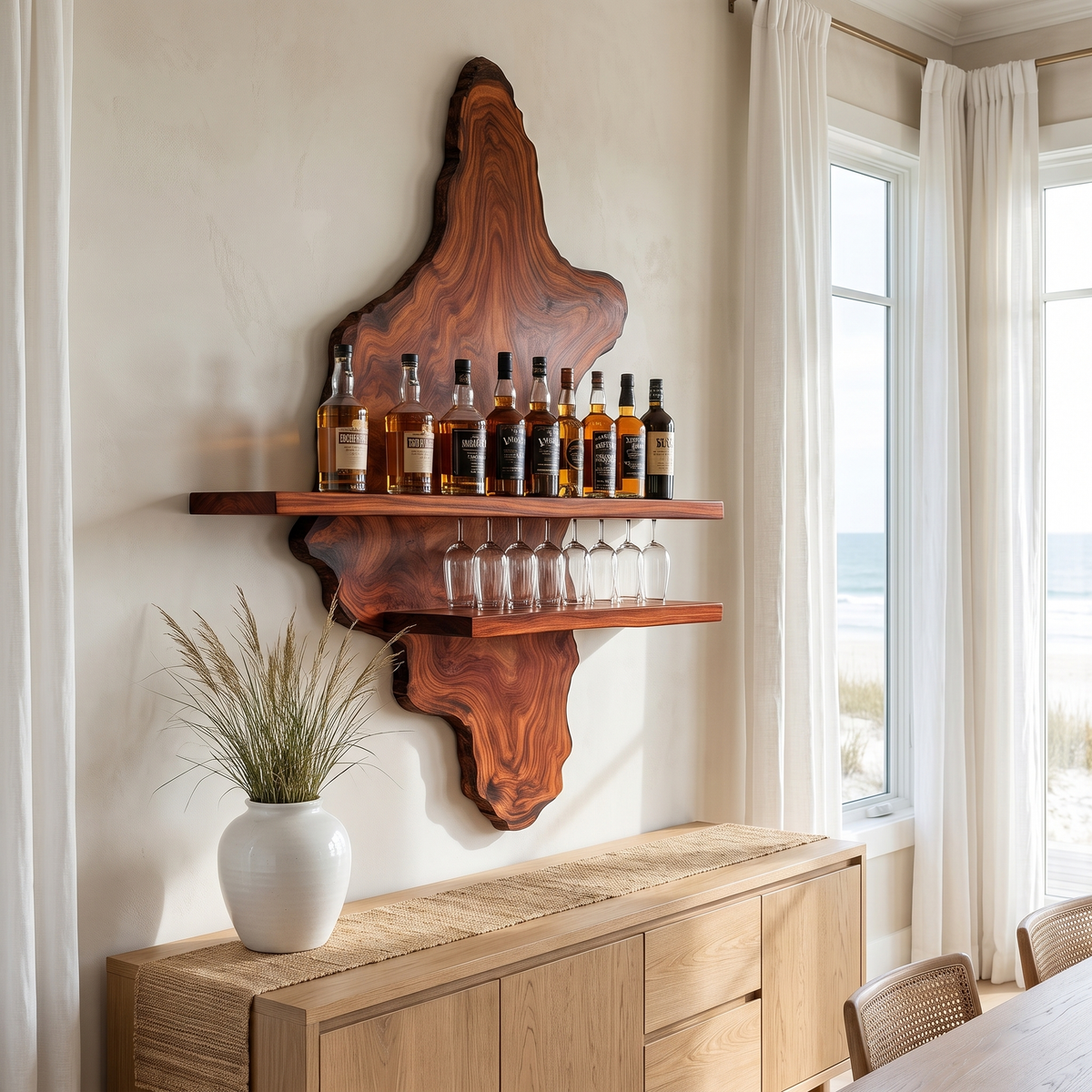 Thalorin Live Edge Solid Wood Floating Wine Shelf SPA927589 Mahogany - Timberustic Floating Wine Shelf