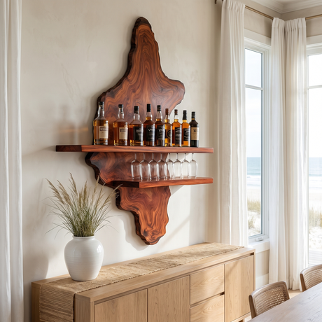 Thalorin Live Edge Solid Wood Floating Wine Shelf SPA927589 Mahogany - Timberustic Floating Wine Shelf
