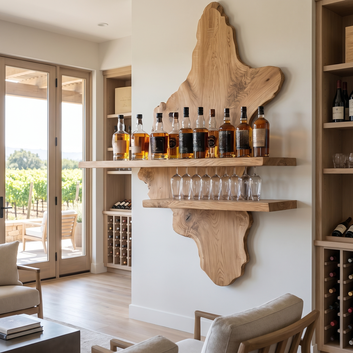 Thalorin Live Edge Solid Wood Floating Wine Shelf SPA927589 Natural Oak - Timberustic Floating Wine Shelf