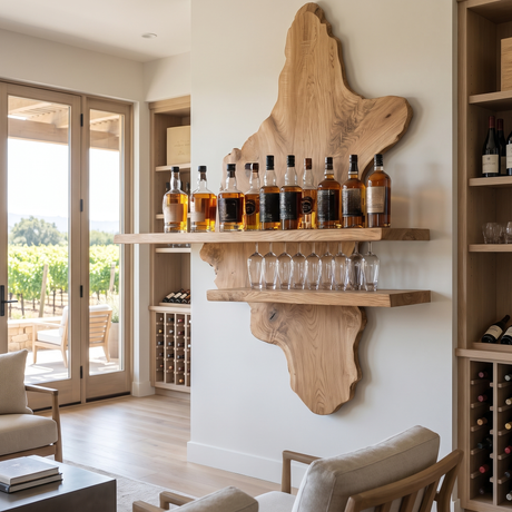 Thalorin Live Edge Solid Wood Floating Wine Shelf SPA927589 Natural Oak - Timberustic Floating Wine Shelf