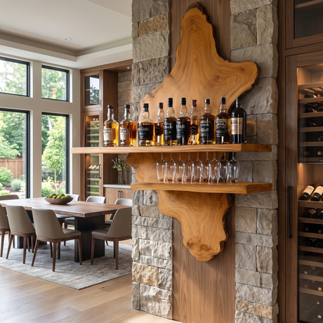 Thalorin Live Edge Solid Wood Floating Wine Shelf SPA927589 Teak - Timberustic Floating Wine Shelf