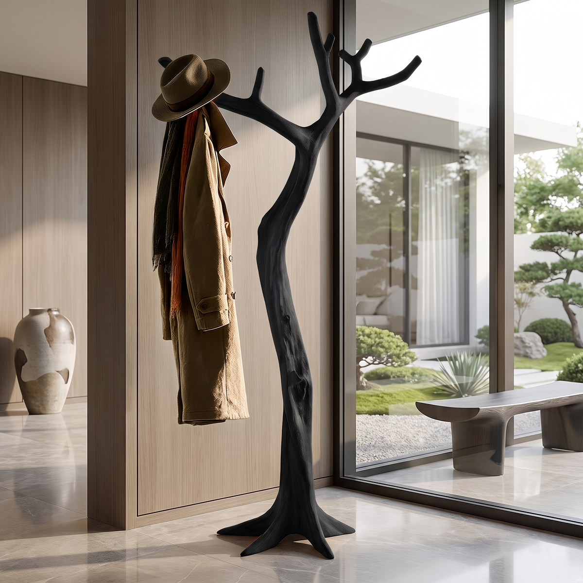 Thalorin Sculpted Solid Wood Tree Coat Rack Black - Timberustic Tree Coat Rack