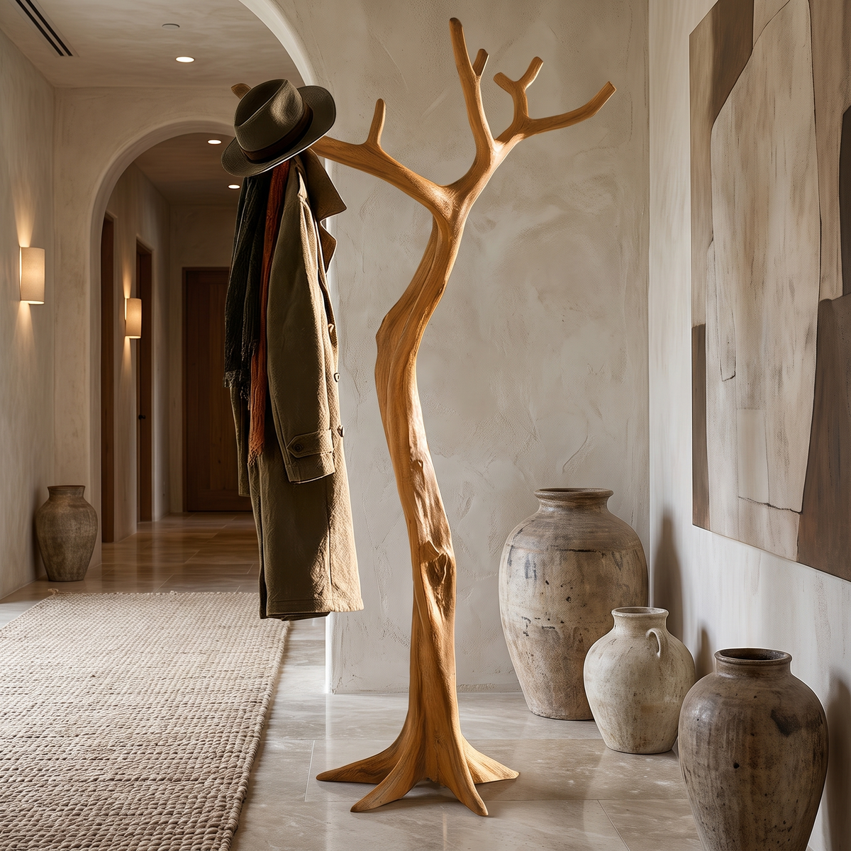Thalorin Sculpted Solid Wood Tree Coat Rack Teak - Timberustic Tree Coat Rack
