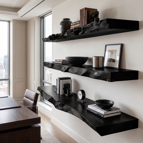 Thalven Live Edge Solid Wood Floating Shelf SPA835873 Black - Timberustic Floating Shelf