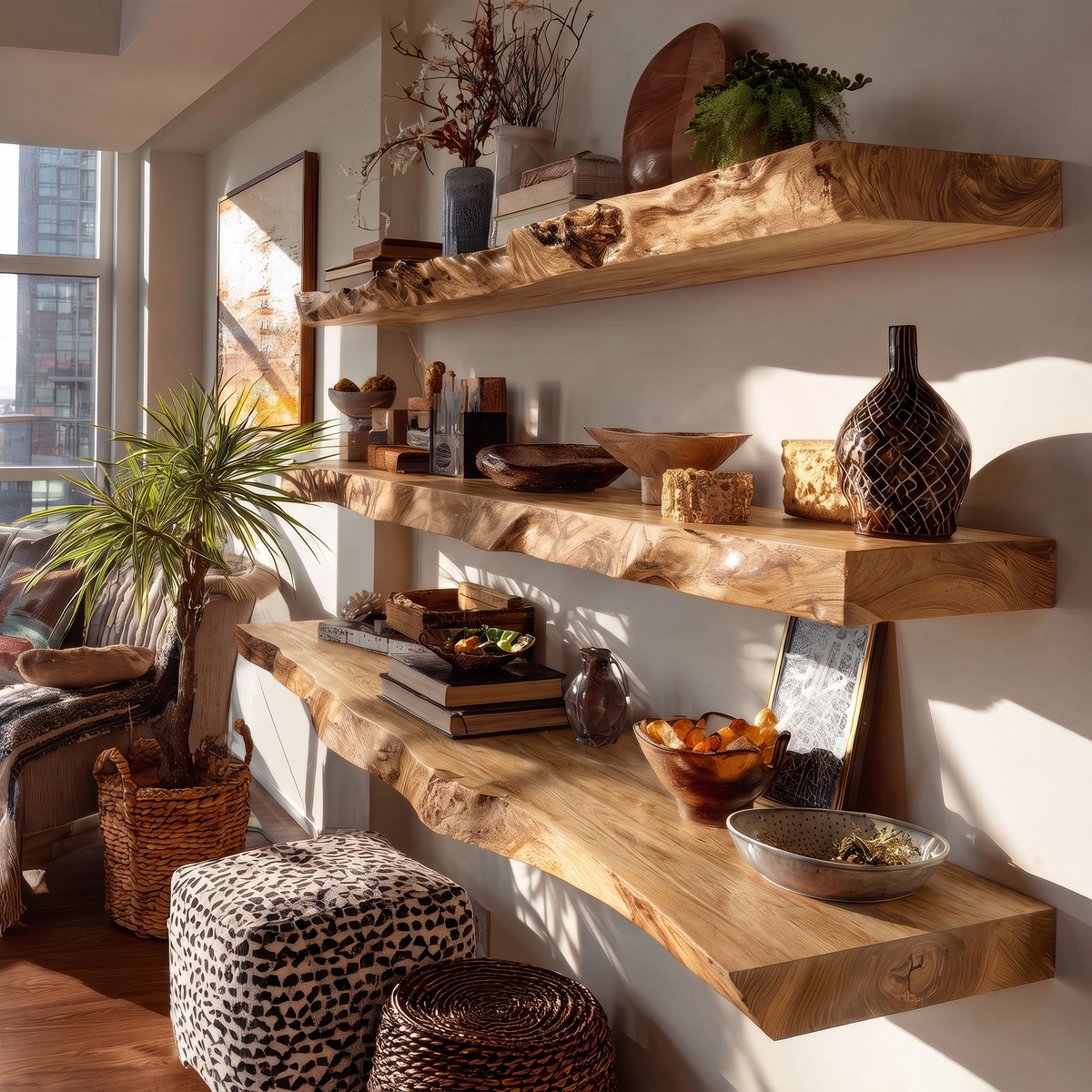 Thalven Live Edge Solid Wood Floating Shelf SPA835873 Natural Oak - Timberustic Floating Shelf