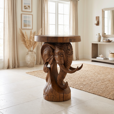 Thalviro Sculpted Solid Wood Pedestal Stand Brown - Timberustic Pedestal Stand
