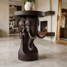 Thalviro Sculpted Solid Wood Pedestal Stand Dark Walnut - Timberustic Pedestal Stand