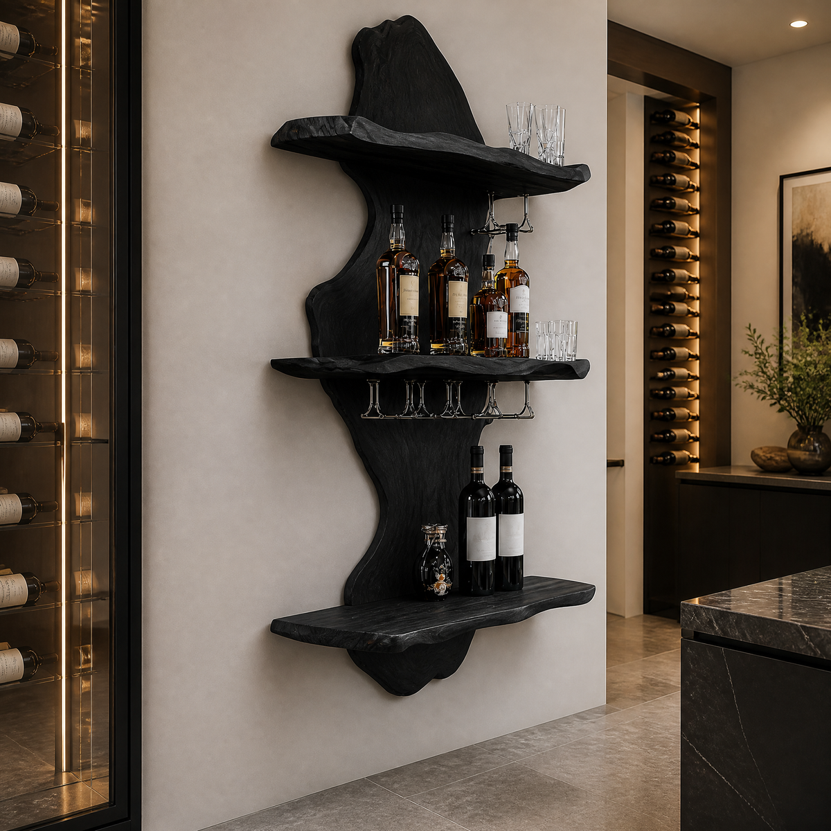 Thalvorn Live Edge Solid Wood Floating Wine Shelf SPA298587 Black - Timberustic Floating Wine Shelf