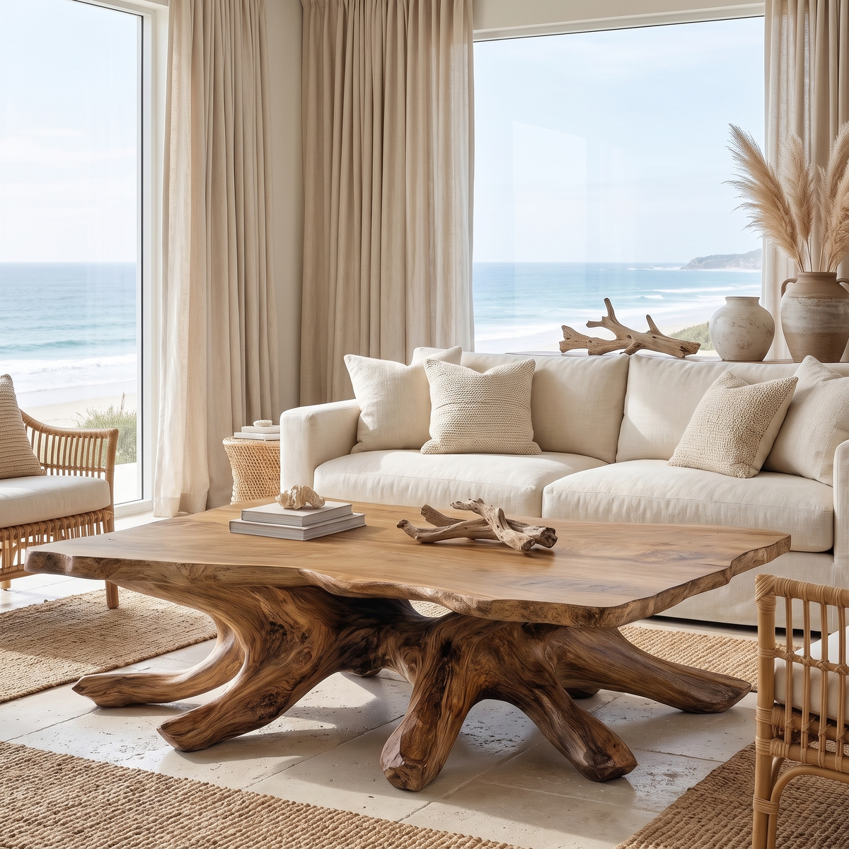 Tharvane Handcrafted Solid Wood Coffee Table Natural Oak - Timberustic Coffee Table