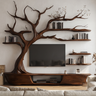 Thornhaven Handcrafted Solid Wood Tree TV Console Dark Walnut - Timberustic TV Console with Tree Shelf
