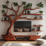 Thornhaven Handcrafted Solid Wood Tree TV Console Mahogany - Timberustic TV Console with Tree Shelf