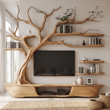 Thornhaven Handcrafted Solid Wood Tree TV Console Natural Oak - Timberustic TV Console with Tree Shelf