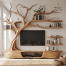 Thornhaven Handcrafted Solid Wood Tree TV Console Natural Oak - Timberustic TV Console with Tree Shelf