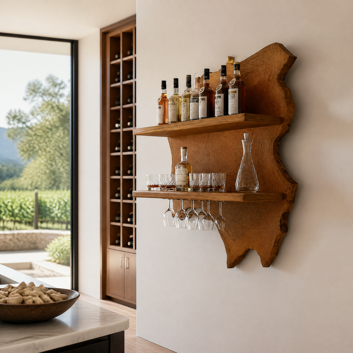 Thornhaven Live Edge Solid Wood Floating Wine Shelf SPA415103 - Timberustic Floating Wine Shelf