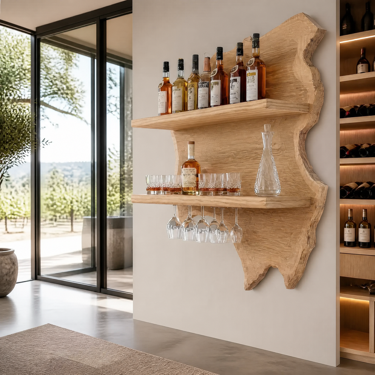 Thornhaven Live Edge Solid Wood Floating Wine Shelf SPA415103 Natural Oak - Timberustic Floating Wine Shelf