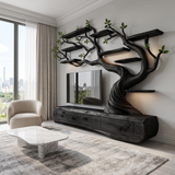 Thornvale Handcrafted Solid Wood Tree TV Console Black - Timberustic TV Console with Tree Shelf