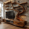 Thornvale Handcrafted Solid Wood Tree TV Console Brown - Timberustic TV Console with Tree Shelf