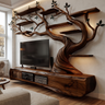 Thornvale Handcrafted Solid Wood Tree TV Console Dark Walnut - Timberustic TV Console with Tree Shelf