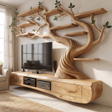 Thornvale Handcrafted Solid Wood Tree TV Console Natural Oak - Timberustic TV Console with Tree Shelf