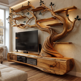 Thornvale Handcrafted Solid Wood Tree TV Console Teak - Timberustic TV Console with Tree Shelf