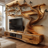 Thornvale Handcrafted Solid Wood Tree TV Console Teak - Timberustic TV Console with Tree Shelf