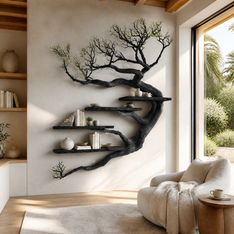 Tidebranch Handcrafted Solid Wood Floating Tree Bookshelf Black - Timberustic Floating Tree Bookshelf