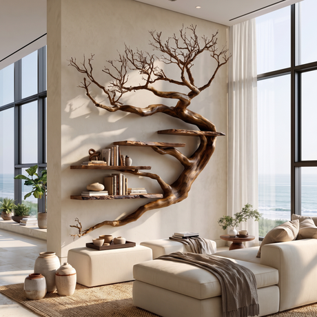 Tidebranch Handcrafted Solid Wood Floating Tree Bookshelf Brown - Timberustic Floating Tree Bookshelf