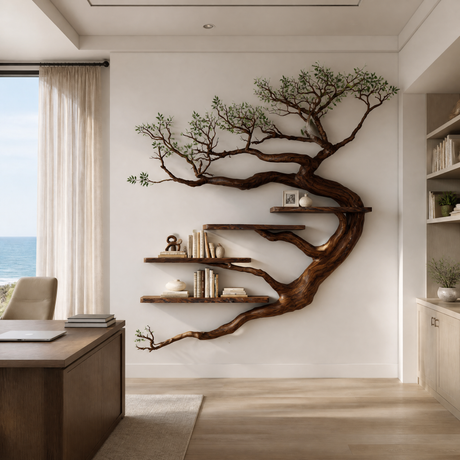 Tidebranch Handcrafted Solid Wood Floating Tree Bookshelf Dark Walnut - Timberustic Floating Tree Bookshelf