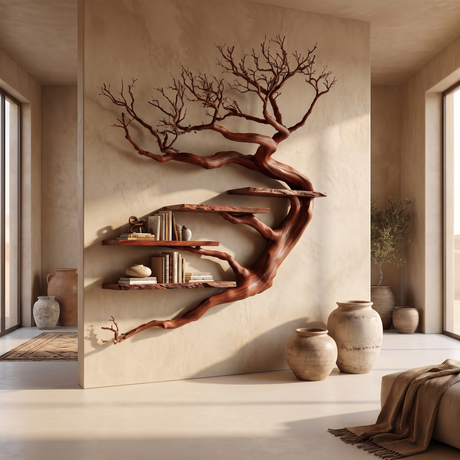 Tidebranch Handcrafted Solid Wood Floating Tree Bookshelf Mahogany - Timberustic Floating Tree Bookshelf