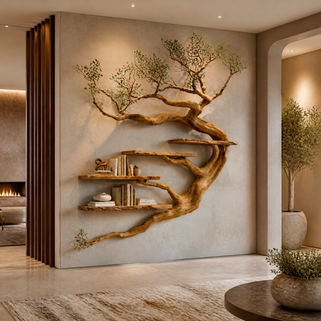 Tidebranch Handcrafted Solid Wood Floating Tree Bookshelf Teak - Timberustic Floating Tree Bookshelf