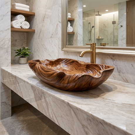 Tidecarve Handcrafted Solid Wood Vessel Sink Brown - Timberustic Vessel Sinks
