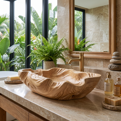 Tidecarve Handcrafted Solid Wood Vessel Sink Natural Oak - Timberustic Vessel Sinks